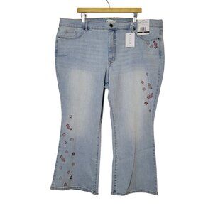 Jessica Simpson Plus Size Light Wash Flared Jeans With Floral Embroidery & Pocke